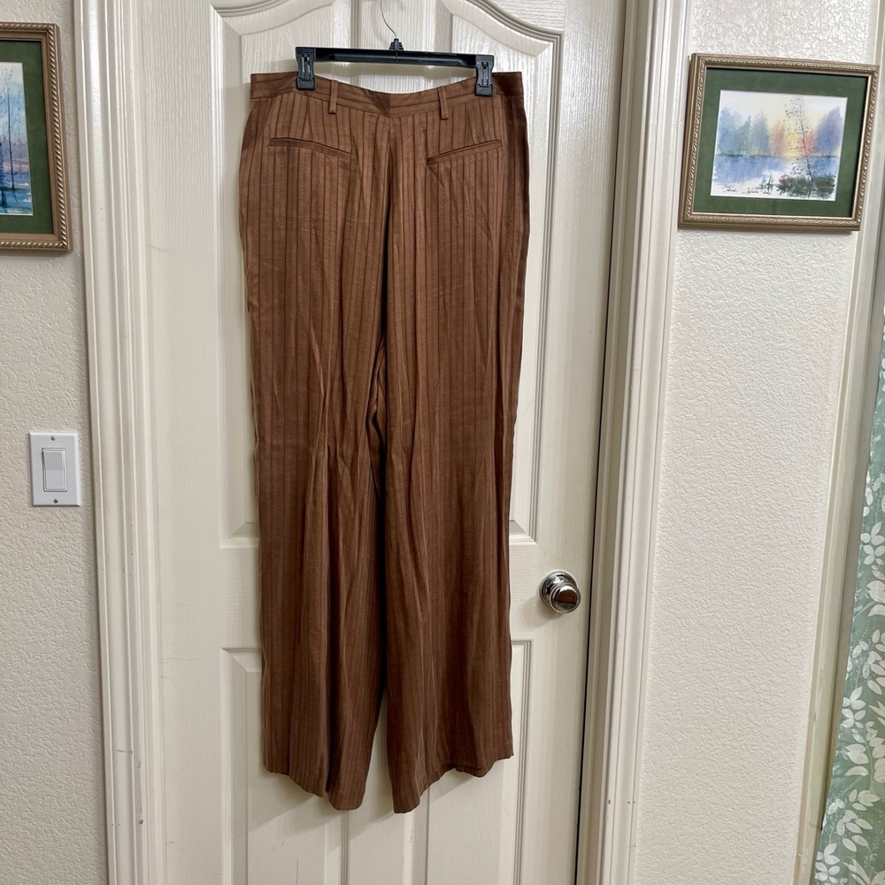 TOPSHOP WIDE LEG STRIPED BOHO BROWN TROUSERS Size 12 NWT - Picture 5 of 9